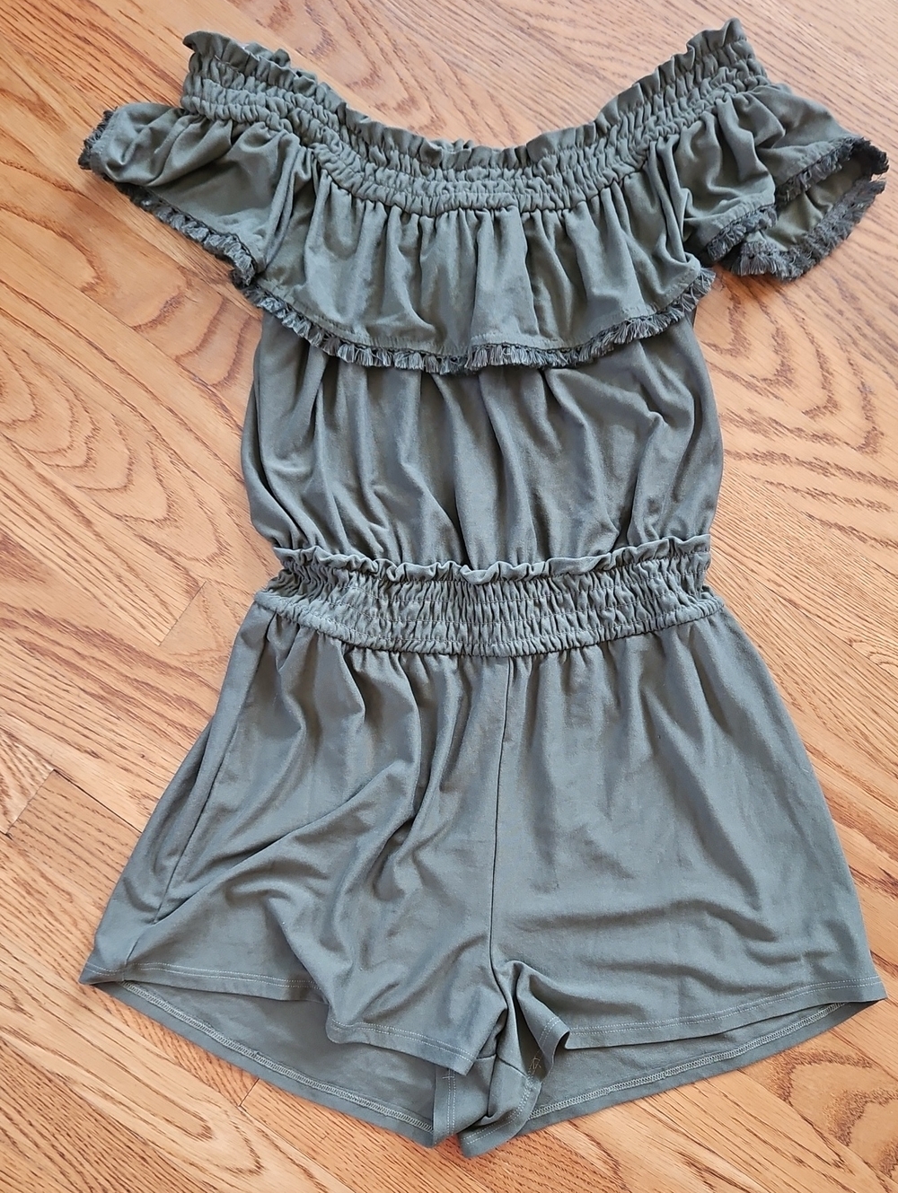 Derek Heart Olive Green Off-Shoulder Romper